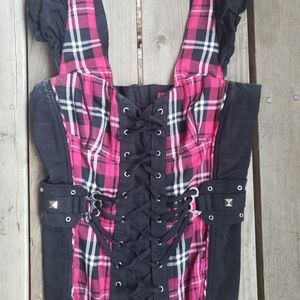 Tripp NYC pink plaid lace up top Size M